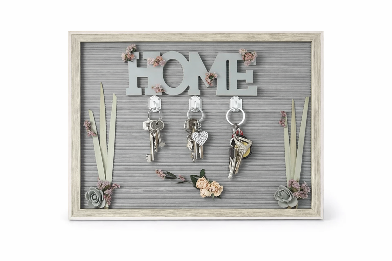 Llavero Decorativo de Pared “HOME” con Flores – Estilo Nórdico