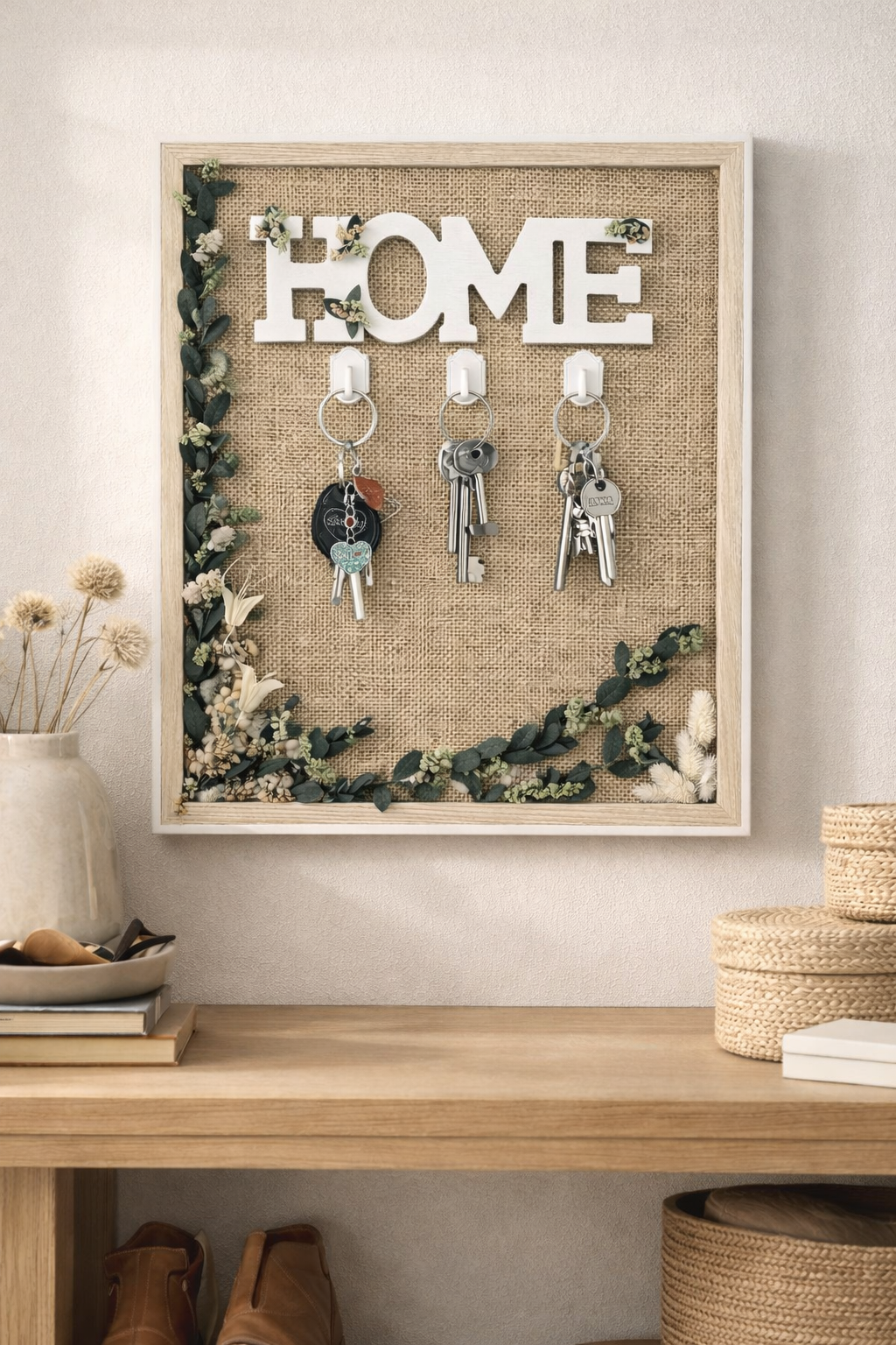 Llavero Decorativo de Pared “HOME” Artesanal en Yute – Hecho a Mano