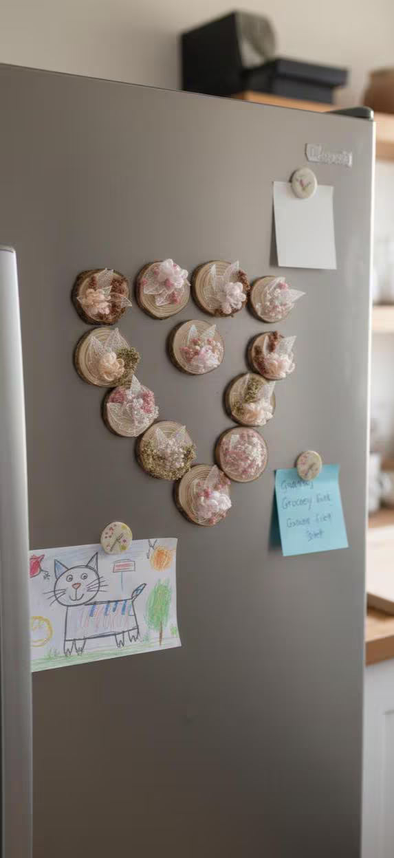 imanes de flores secas con toques de novia